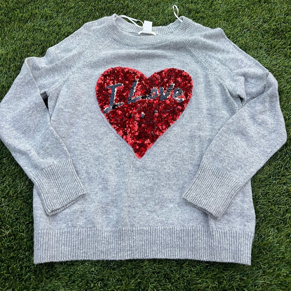 H&M Gray Crew Neck Sweater with Red Heart